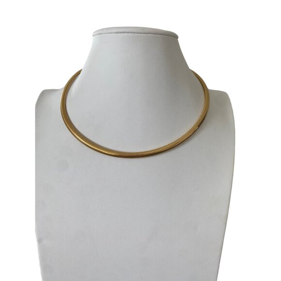 Vintage Monet Omega Choker Necklace Gold tone 1980's Snake Chain - Picture 3 of 6